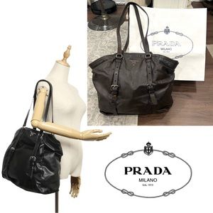 💯Authentic Prada Chocolate Brown Leather Shoulder Bag Buckle Tote Purse Vintage